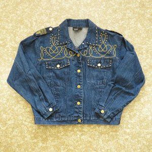 Womens 90s Vintage Jean Jacket Size 8 Petite Embellished